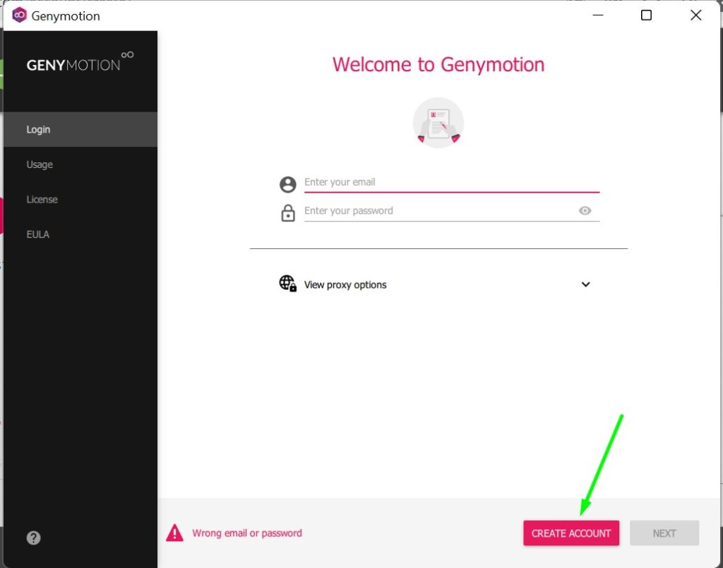 Bấm chọn Create Account để đăng ký tài khoản sử dụng trên Gemymotions